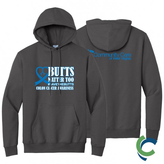 "COLON CANCER AWARENESS - CCWV" PRINTED CHARCOAL HOODED SWEATSHIRT