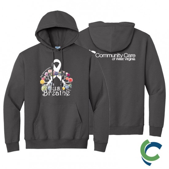 "LUNG CANCER AWARENESS - CCWV" PRINTED CHARCOAL HOODED SWEATSHIRT