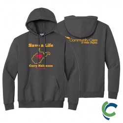 "CARRY NALOXONE - CCWV" PRINTED CHARCOAL HOODED SWEATSHIRT