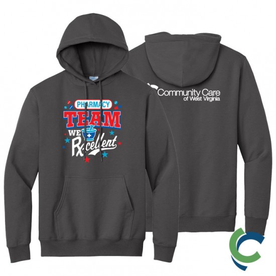 "PHARMACY - CCWV" PRINTED CHARCOAL HOODED SWEATSHIRT
