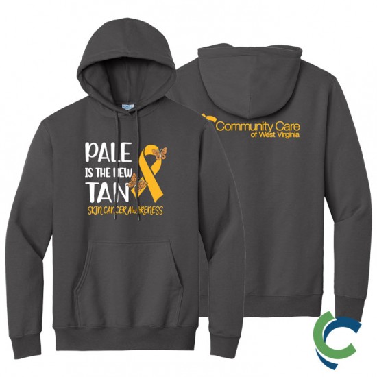 "SKIN CANCER AWARENESS - CCWV" PRINTED CHARCOAL HOODED SWEATSHIRT