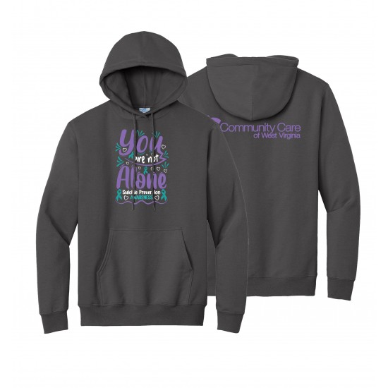 "SUICIDE PREVENTION AWARENESS - CCWV" PRINTED CHARCOAL HOODED SWEATSHIRT