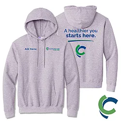 "A HEALTHIER YOU STARTS HERE - CCWV" PRINTED HOODED SWEATSHIRT