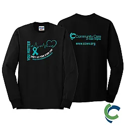 "ADDICTION AWARENESS - CCWV" PRINTED BLACK LONG SLEEVE TSHIRT