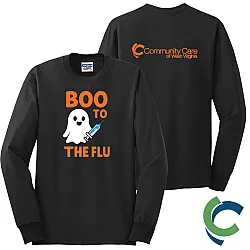 "BOO TO THE FLU - CCWV" PRINTED BLACK LONG SLEEVE TSHIRT