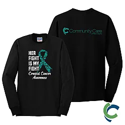 "CERVICAL CANCER AWARENESS - CCWV" PRINTED BLACK LONG SLEEVE TSHIRT