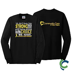 "CHILDHOOD CANCER AWARENESS - CCWV" PRINTED BLACK LONG SLEEVE TSHIRT