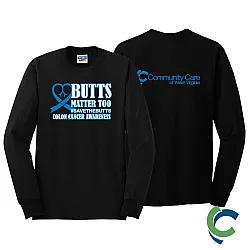"COLON CANCER AWARENESS - CCWV" PRINTED BLACK LONG SLEEVE TSHIRT