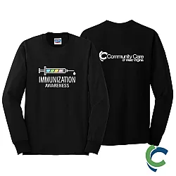 "IMMUNIZATION AWARENESS - CCWV" PRINTED BLACK LONG SLEEVE TSHIRT
