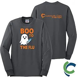 "BOO TO THE FLU - CCWV" PRINTED CHARCOAL LONG SLEEVE TSHIRT