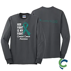 "CERVICAL CANCER AWARENESS - CCWV" PRINTED CHARCOAL LONG SLEEVE TSHIRT