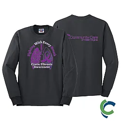 "CYSTIC FIBROSIS AWARENESS - CCWV" PRINTED CHARCOAL LONG SLEEVE TSHIRT