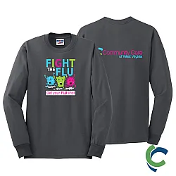 "FLU SHOT - CCWV" PRINTED CHARCOAL LONG SLEEVE TSHIRT