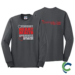 "HEART HEALTH AWARENESS - CCWV" PRINTED CHARCOAL LONG SLEEVE TSHIRT