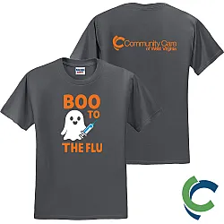 "BOO TO THE FLU - CCWV" PRINTED CHARCOAL TSHIRT