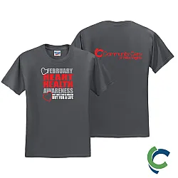 "HEART HEALTH AWARENESS - CCWV" PRINTED CHARCOAL TSHIRT
