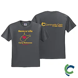 "CARRY NALOXONE - CCWV" PRINTED CHARCOAL TSHIRT