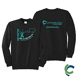 "ADDICTION AWARENESS - CCWV" PRINTED BLACK CREW NECK SWEATSHIRT