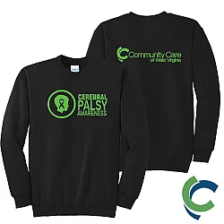 "CEREBRAL PALSY AWARENESS - CCWV" PRINTED BLACK CREW NECK SWEATSHIRT