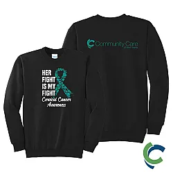 "CERVICAL CANCER AWARENESS - CCWV" PRINTED BLACK CREW NECK SWEATSHIRT