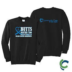 "COLON CANCER AWARENESS - CCWV" PRINTED BLACK CREW NECK SWEATSHIRT