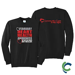 "HEART HEALTH AWARENESS - CCWV" PRINTED BLACK CREW NECK SWEATSHIRT
