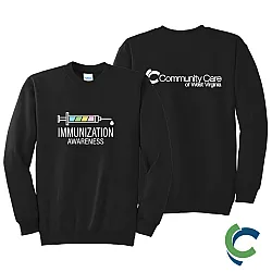 "IMMUNIZATION AWARENESS - CCWV" PRINTED BLACK CREW NECK SWEATSHIRT