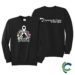 "LUNG CANCER AWARENESS - CCWV" PRINTED BLACK CREW NECK SWEATSHIRT