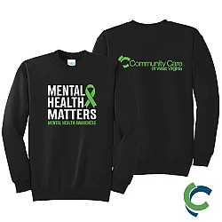 "MENTAL HEALTH AWARENESS - CCWV" PRINTED BLACK CREW NECK SWEATSHIRT