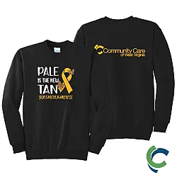 "SKIN CANCER AWARENESS - CCWV" PRINTED BLACK CREW NECK SWEATSHIRT