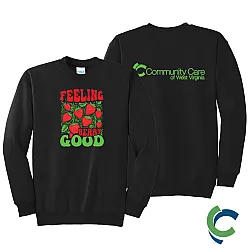 "STRAWBERRY FESTIVAL - CCWV" PRINTED BLACK CREW NECK SWEATSHIRT