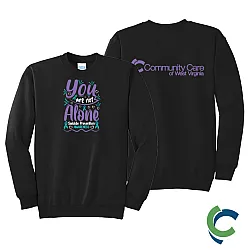 "SUICIDE PREVENTION AWARENESS - CCWV" PRINTED BLACK CREW NECK SWEATSHIRT