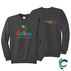 "AUTISM AWARENESS - CCWV" PRINTED CHARCOAL CREW NECK SWEATSHIRT