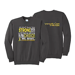 "CHILDHOOD CANCER AWARENESS - CCWV" PRINTED CHARCOAL CREW NECK SWEATSHIRT