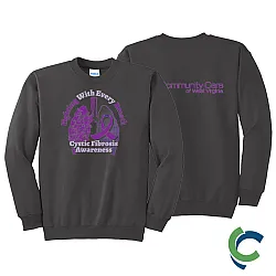 "CYSTIC FIBROSIS AWARENESS - CCWV" PRINTED CHARCOAL CREW NECK SWEATSHIRT