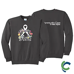 "LUNG CANCER AWARENESS - CCWV" PRINTED CHARCOAL CREW NECK SWEATSHIRT