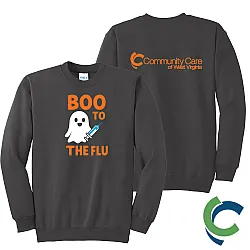"BOO TO THE FLU - CCWV" PRINTED CHARCOAL CREW NECK SWEATSHIRT