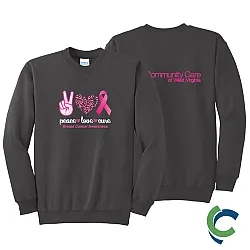 "BREAST CANCER AWARENESS - CCWV" PRINTED CHARCOAL CREW NECK SWEATSHIRT