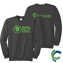 "CEREBRAL PALSY AWARENESS - CCWV" PRINTED CHARCOAL CREW NECK SWEATSHIRT