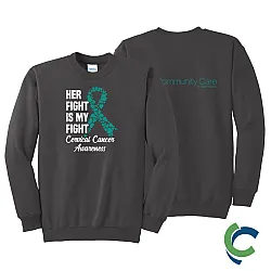 "CERVICAL CANCER AWARENESS - CCWV" PRINTED CHARCOAL CREW NECK SWEATSHIRT