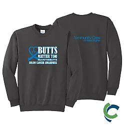 "COLON CANCER AWARENESS - CCWV" PRINTED CHARCOAL CREW NECK SWEATSHIRT