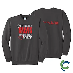 "HEART HEALTH AWARENESS - CCWV" PRINTED CHARCOAL CREW NECK SWEATSHIRT