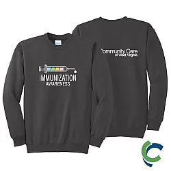 "IMMUNIZATION AWARENESS - CCWV" PRINTED CHARCOAL CREW NECK SWEATSHIRT