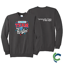 "PHARMACY - CCWV" PRINTED CHARCOAL CREW NECK SWEATSHIRT