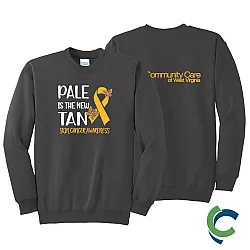 "SKIN CANCER AWARENESS - CCWV" PRINTED CHARCOAL CREW NECK SWEATSHIRT