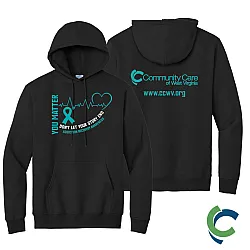 "ADDICTION AWARENESS - CCWV" PRINTED BLACK HOODED SWEATSHIRT