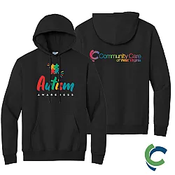 "AUTISM AWARENESS - CCWV" PRINTED BLACK HOODED SWEATSHIRT