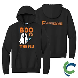 "BOO TO THE FLU - CCWV" PRINTED BLACK HOODED SWEATSHIRT