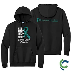 "CERVICAL CANCER AWARENESS - CCWV" PRINTED BLACK HOODED SWEATSHIRT