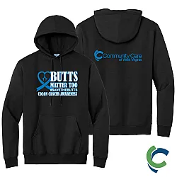 "COLON CANCER AWARENESS - CCWV" PRINTED BLACK HOODED SWEATSHIRT